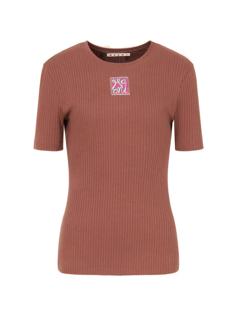 Marni T-shirt con logo ricamato - Marrone