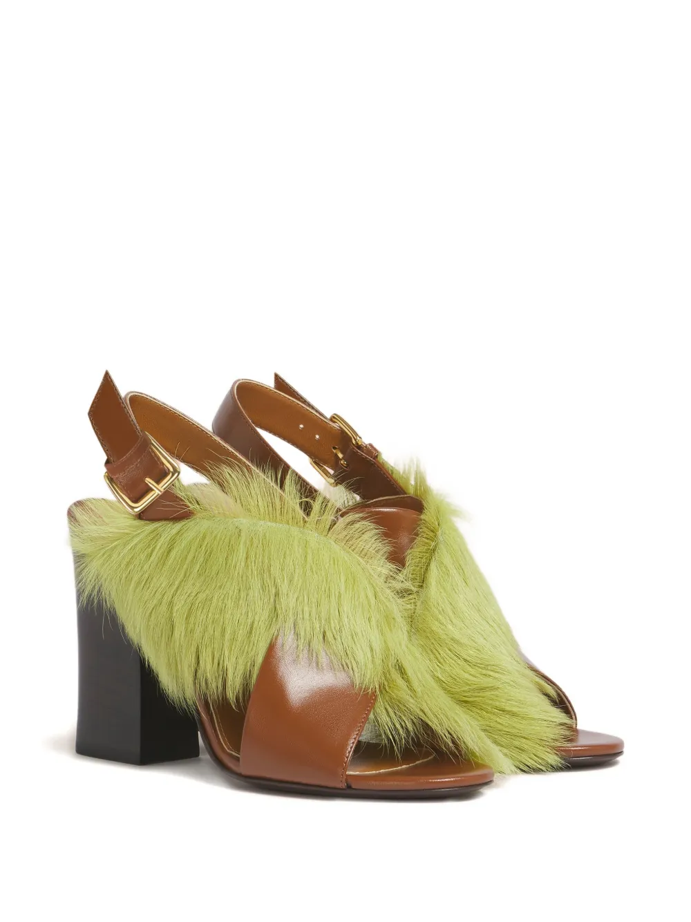 Marni Criss-cross Fur Sandals In Brown