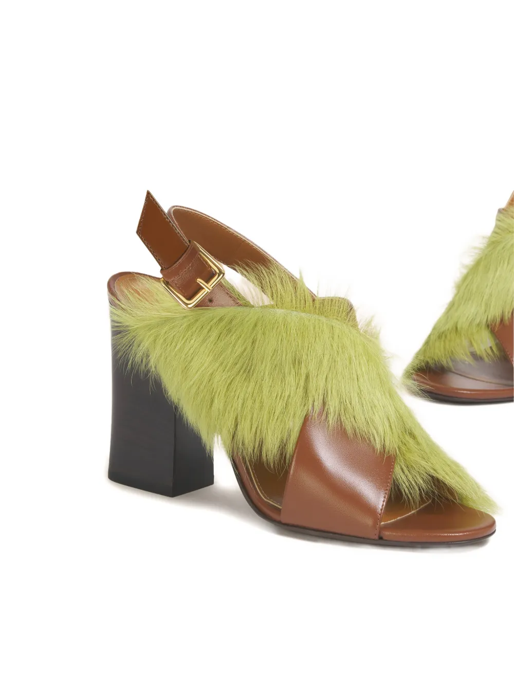 Marni Criss-cross Fur Sandals In Brown