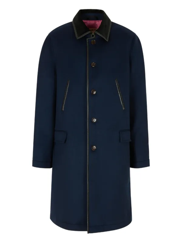 Marni Deep Blue Felt Duster Coat with Contrast Collar