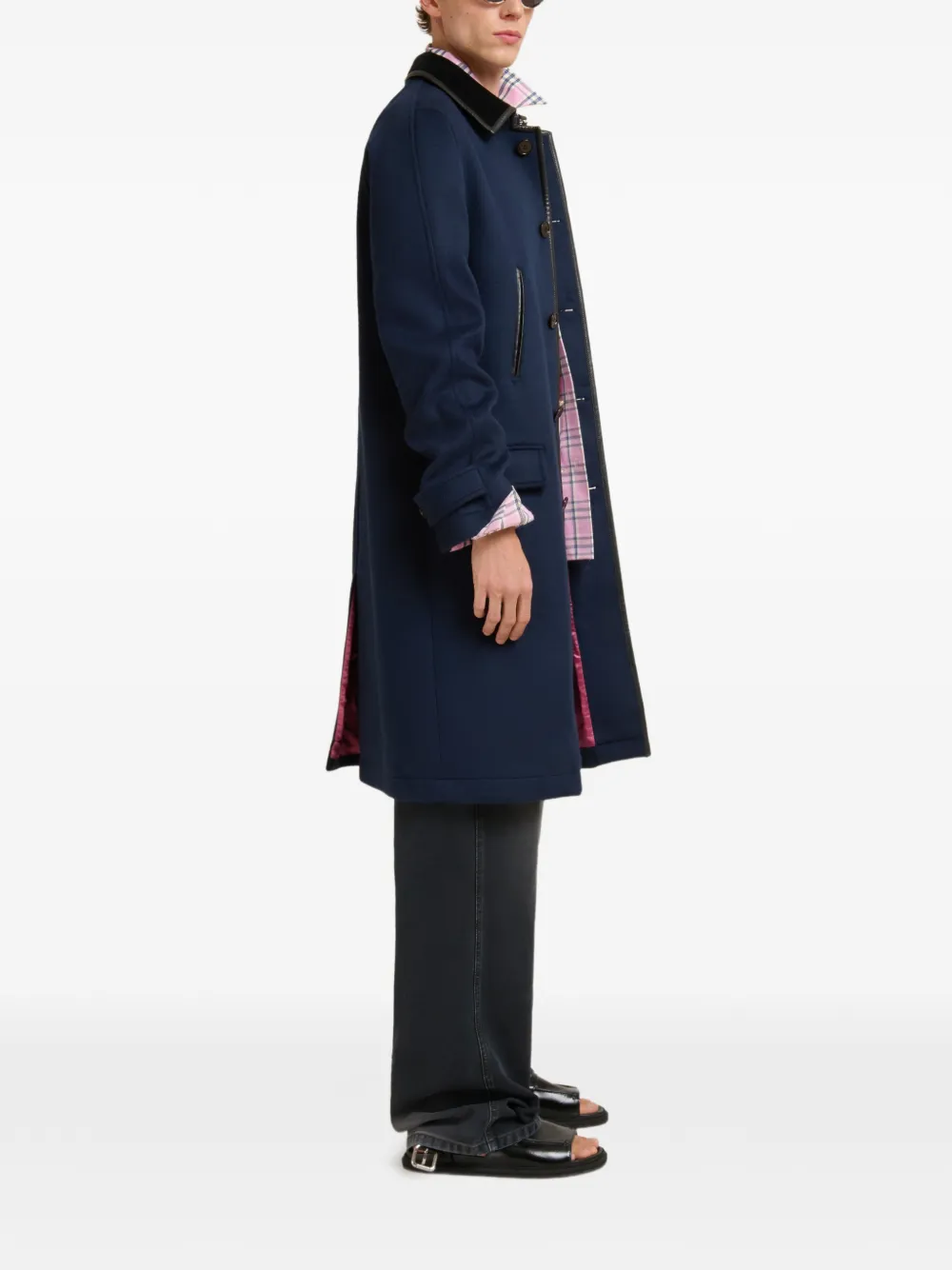  Marni Contrast Collar Logo-patch Coat - Blue 