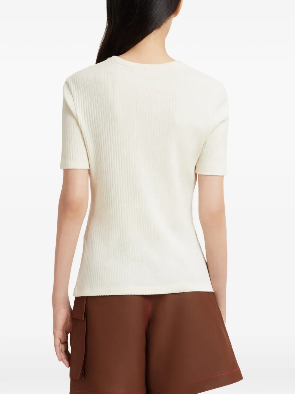  Marni Ribbed Logo-embroidered T-shirt - Neutrals 