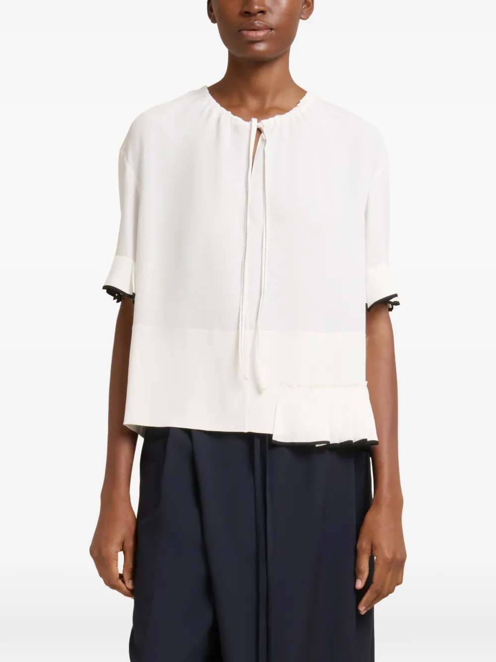  Marni Drawstring Pleated-neck Blouse - White 