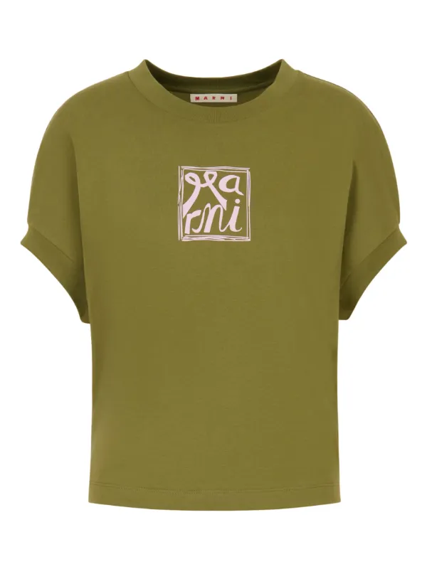 Marni Cuffed Logo-print T-shirt in Green