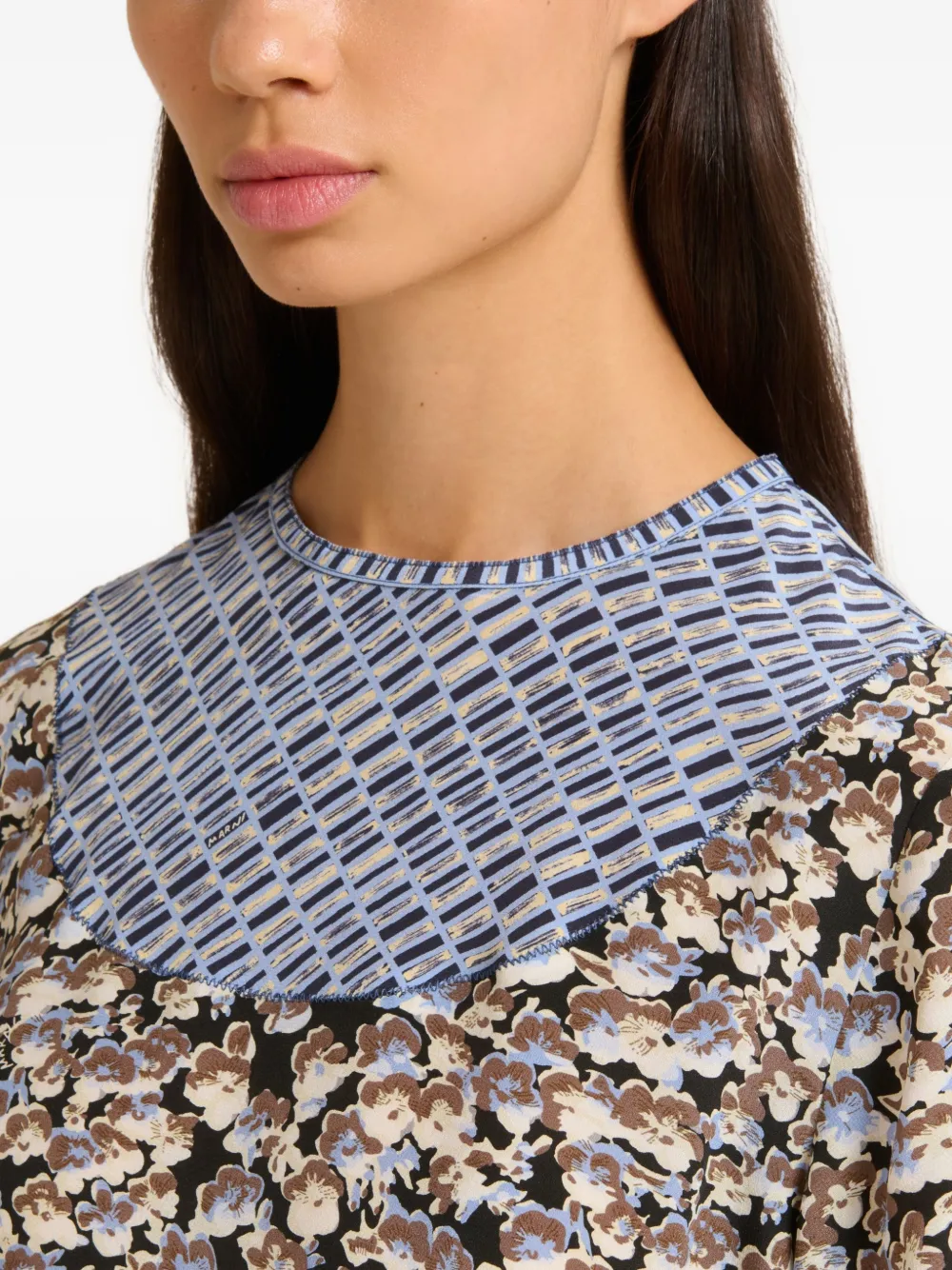 Marni Floral-print Long-sleeve Shirt In Blue