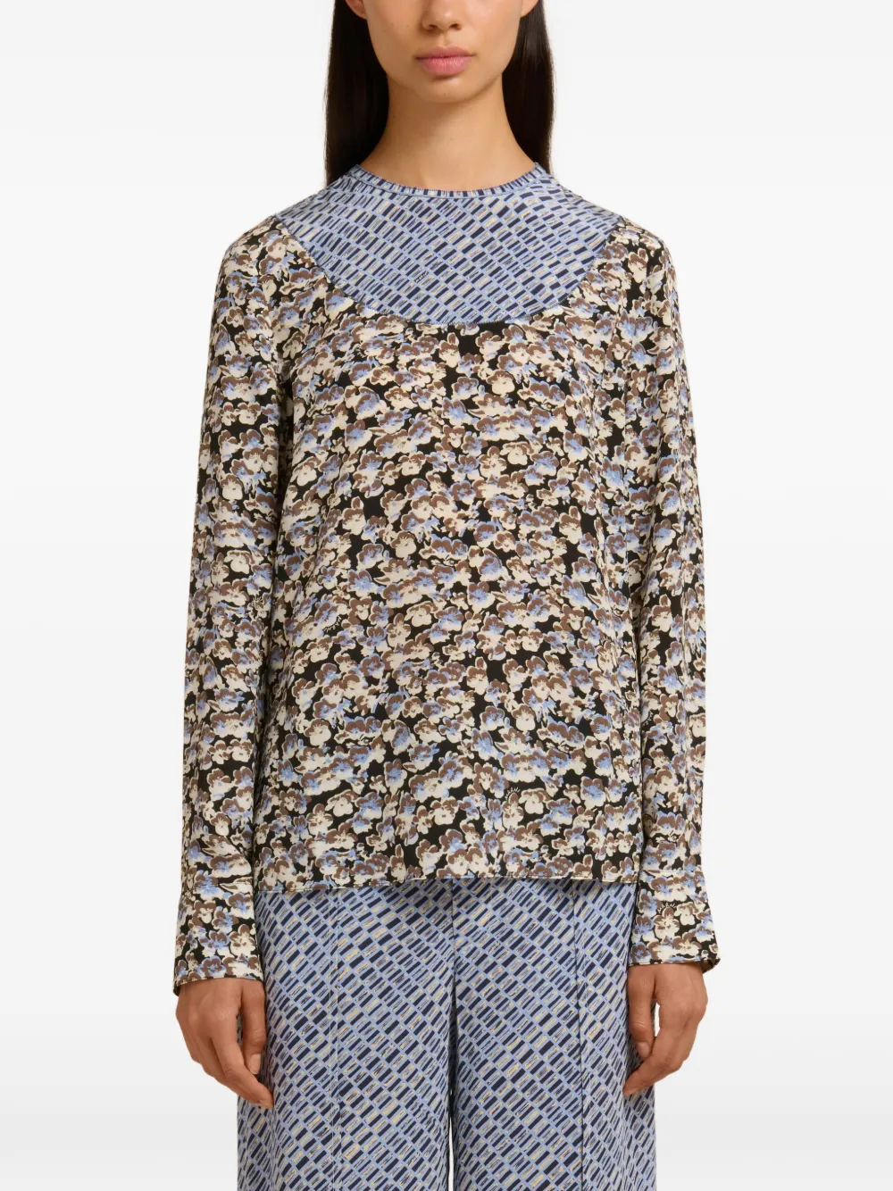 Marni Floral-print Long-sleeve Shirt In Blue