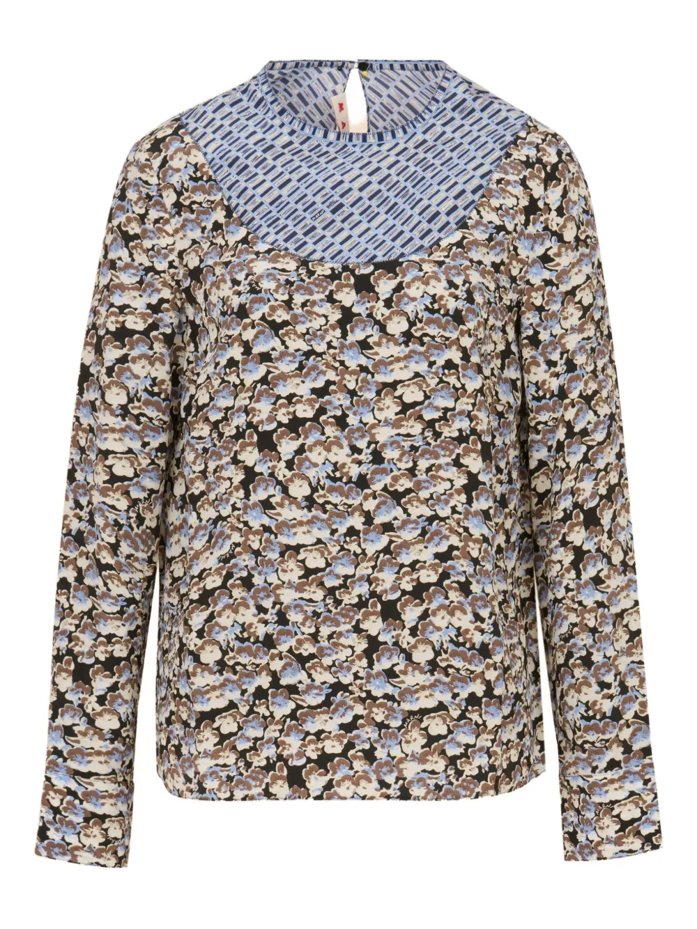 Marni Floral-print Long-sleeve Shirt In Blue