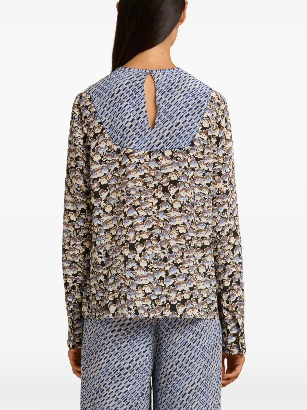 Marni Crêpe-de-chine top met anemonen-print Blauw