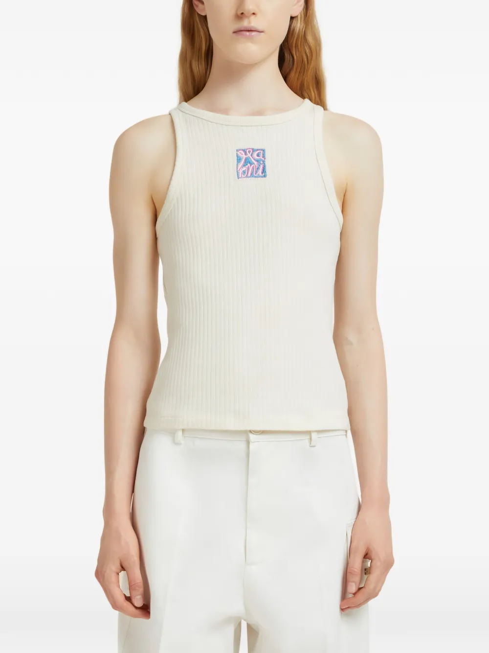 Marni Geribbelde tanktop met borduurwerk Geel