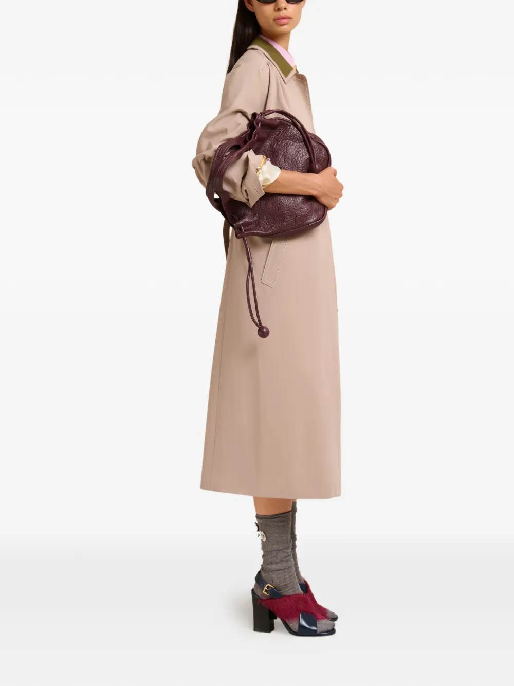 Marni Trenchcoact met contrasterende kraag en ceintuur Beige