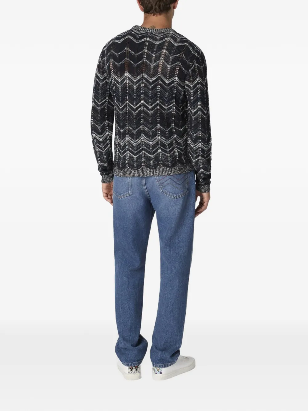 Missoni Trui met chevron patroon en ronde hals Blauw