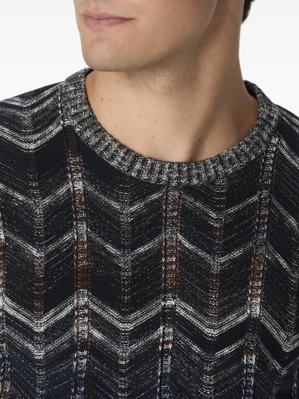 Missoni Trui met chevron patroon en ronde hals Blauw