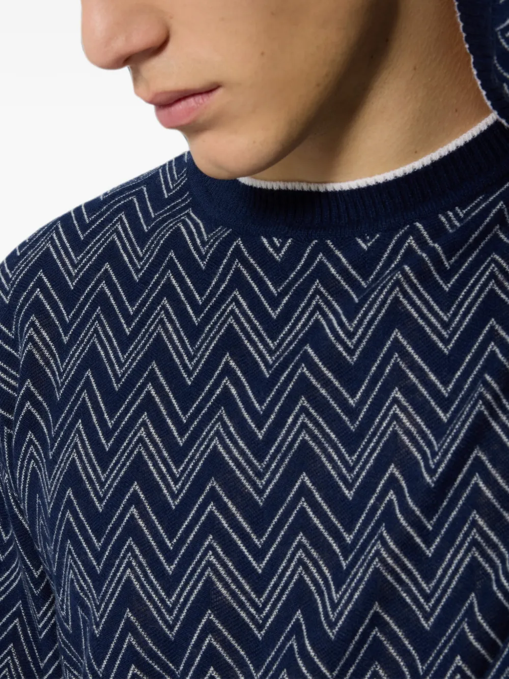 Missoni Kasjmier pullover met zigzag-patroon en ronde hals Blauw