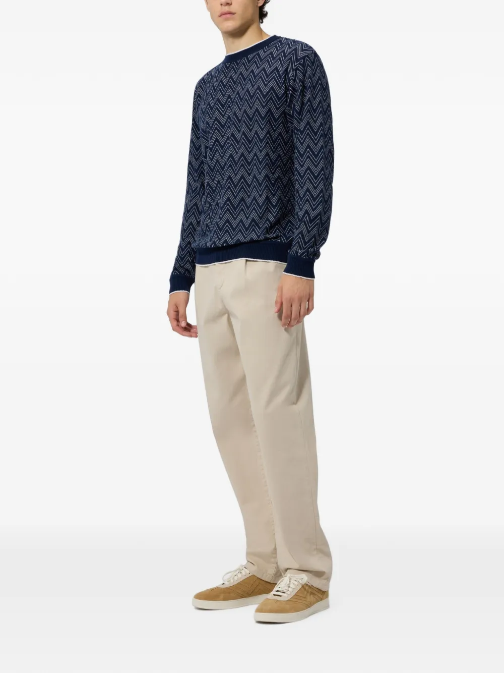 Missoni Kasjmier pullover met zigzag-patroon en ronde hals Blauw