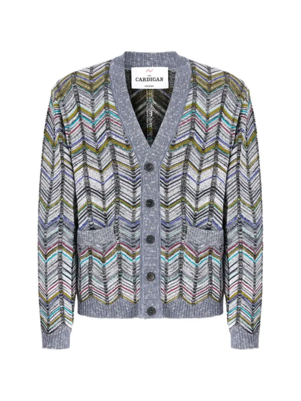 Missoni Cotton Chevron Cardigan with Pockets in Grey