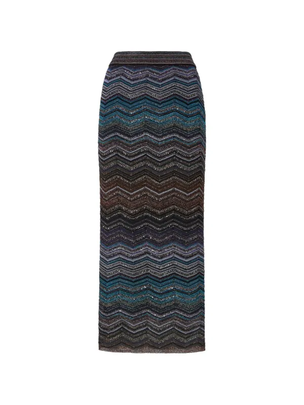 Missoni Tube Chevron Lamé Long Skirt with Sequins in Brown