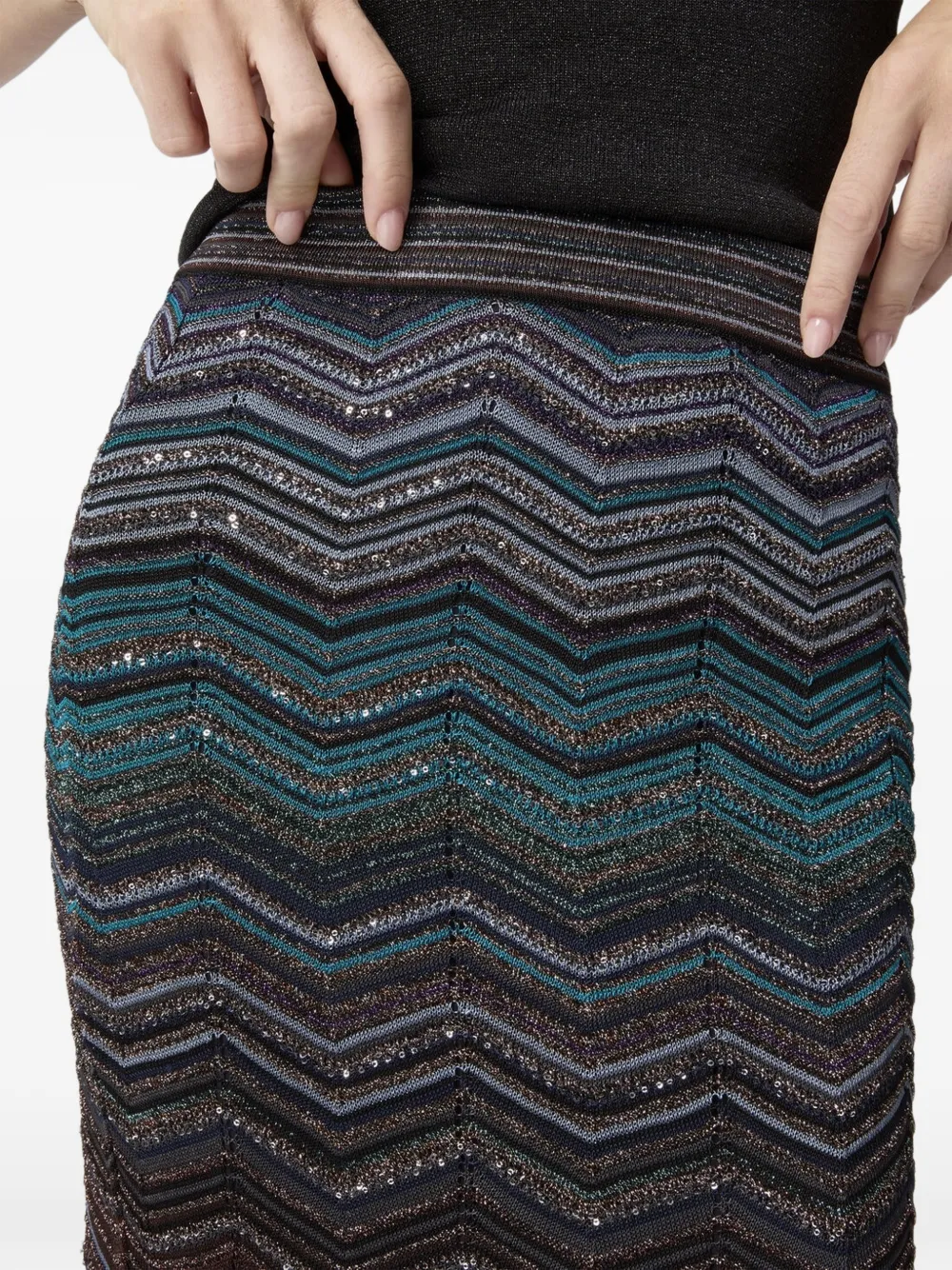 Missoni Tube Chevron Lamé Long Skirt with Sequins in Brown, view 5