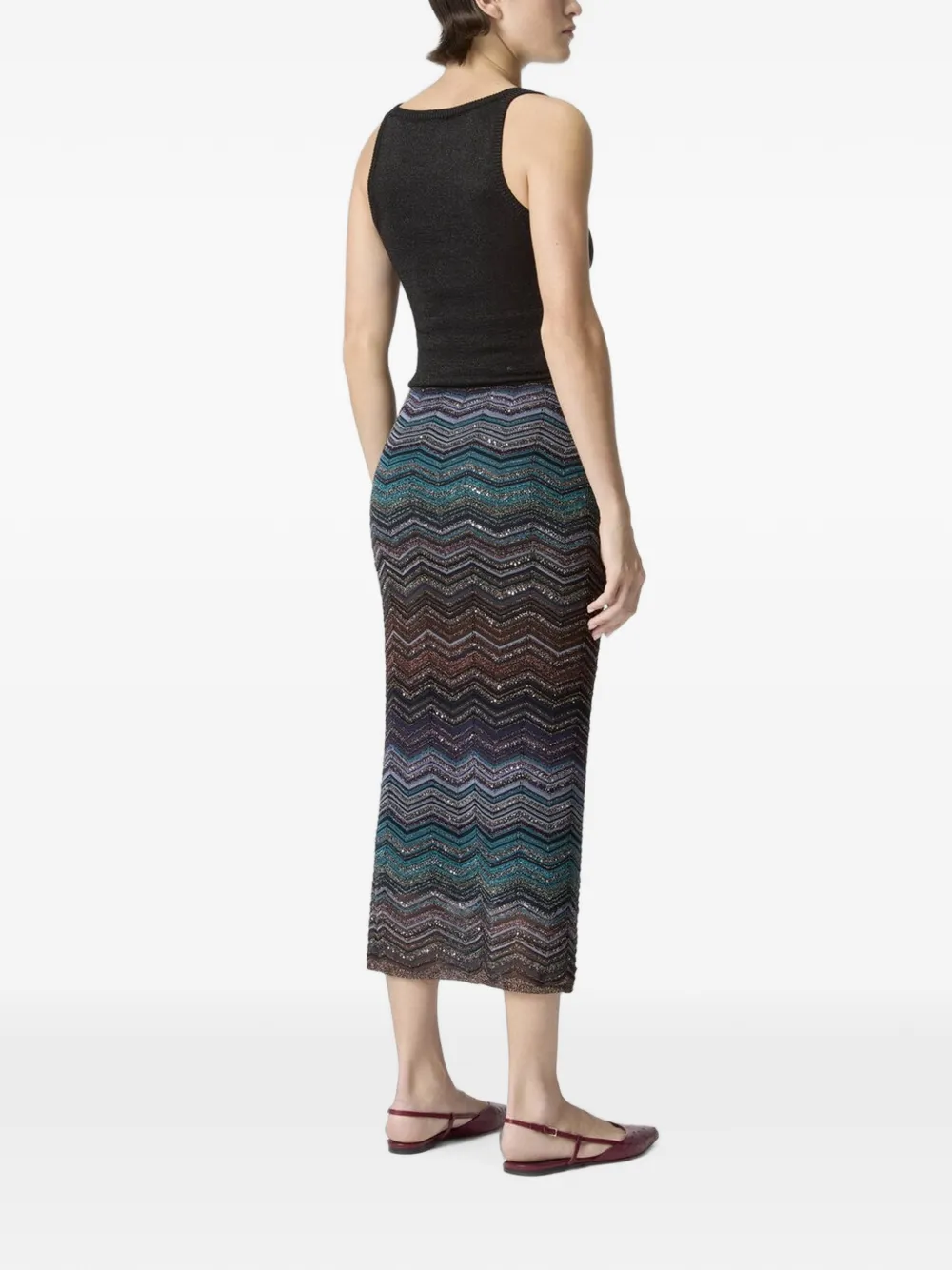 Missoni Tube Chevron Lamé Long Skirt with Sequins in Brown, view 2