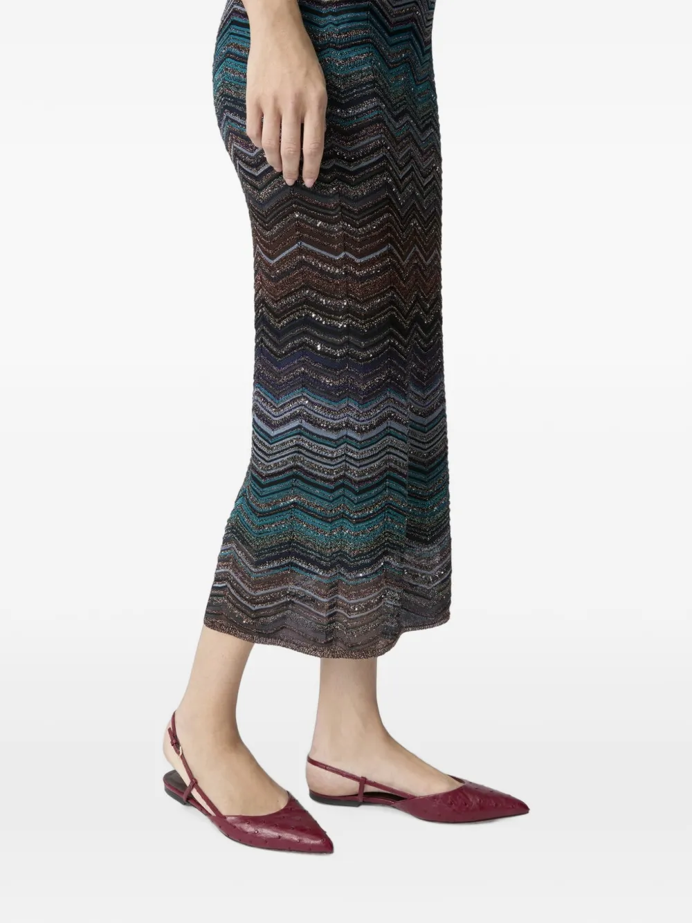 Missoni Tube Chevron Lamé Long Skirt with Sequins in Brown, view 4