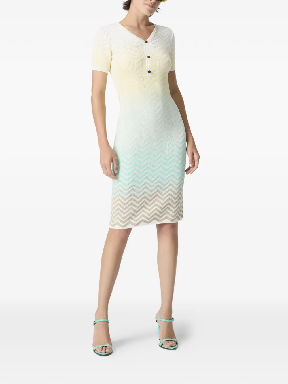 Missoni Midi-jurk met chevron streep en knopen Wit