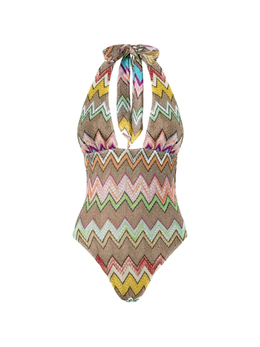 Missoni zigzag-knit halterneck swimsuit - Toni neutri