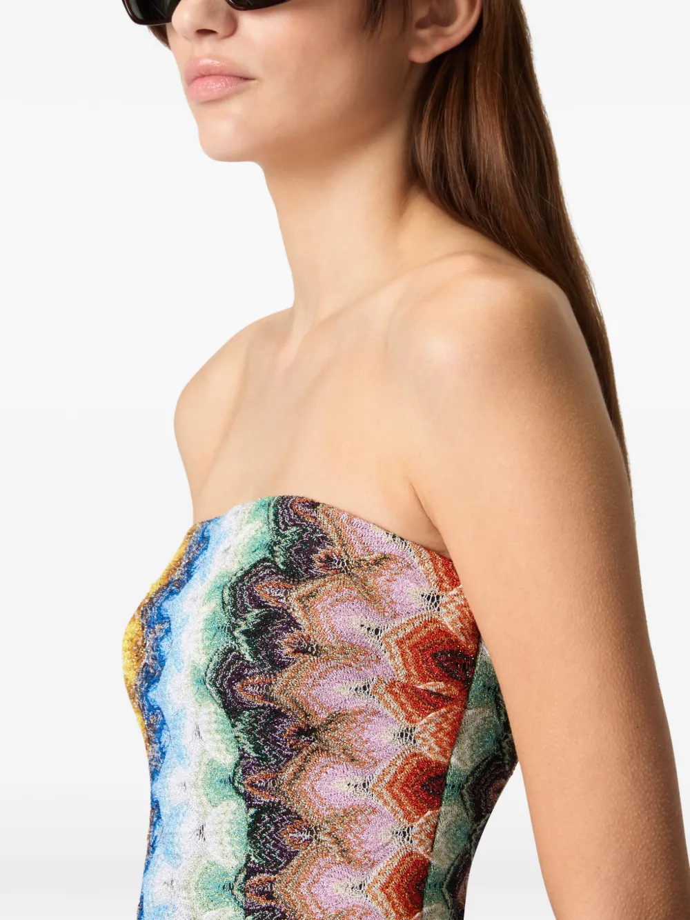 Missoni Strapless mini-jurk met rits en zigzag-patroon Blauw