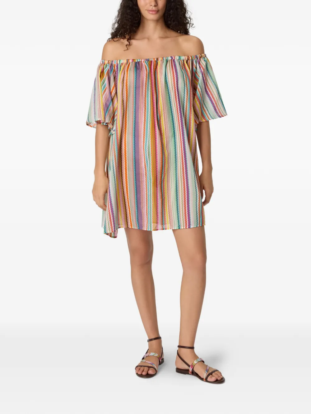  Missoni Off-shoulder Zigzag-pattern Cover-up - Neutrals 