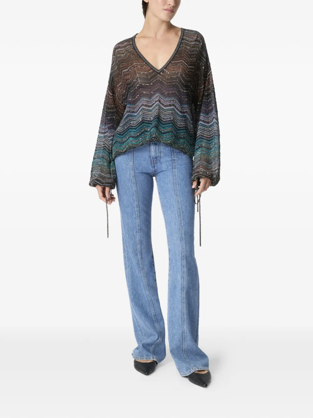 Missoni Chevron-pattern Tie-detail Blouse - Brown 