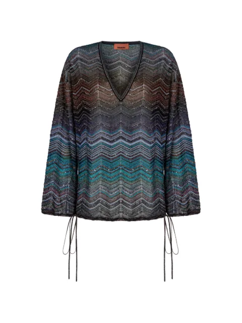 Missoni chevron-mønstret bluse med bindedetalje