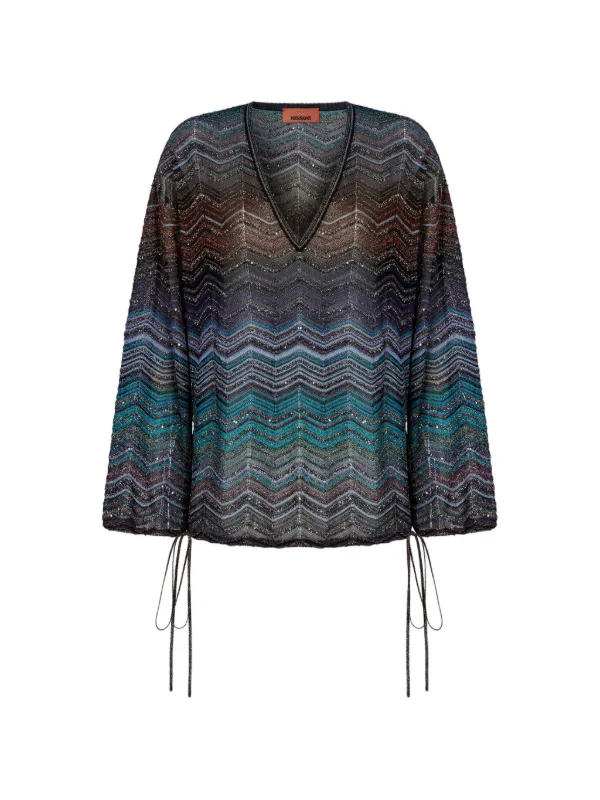 Missoni Chevron Lamé Blouse with Sequins in Brown