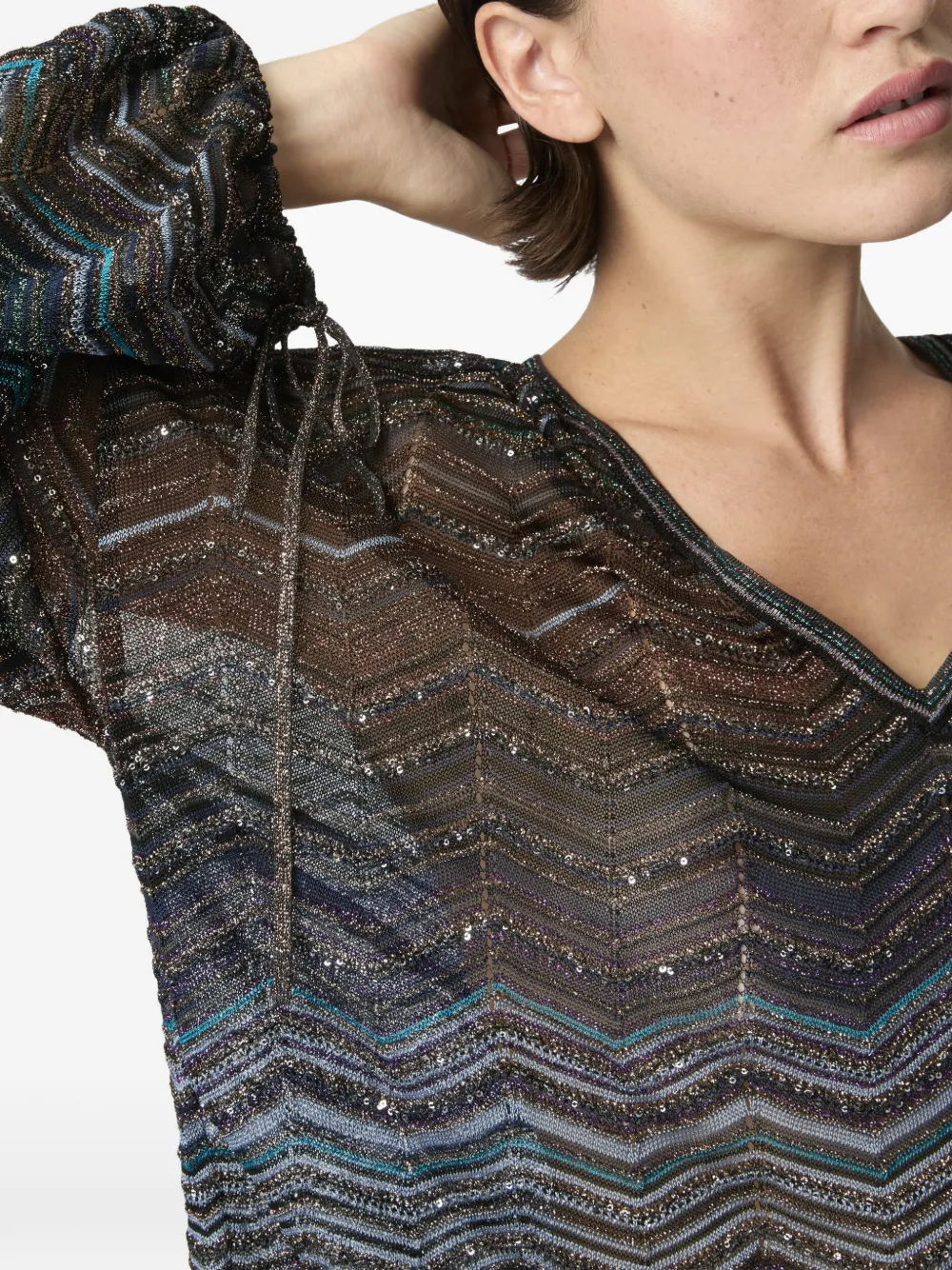 Missoni Blouse met chevron patroon en strikdetail Bruin