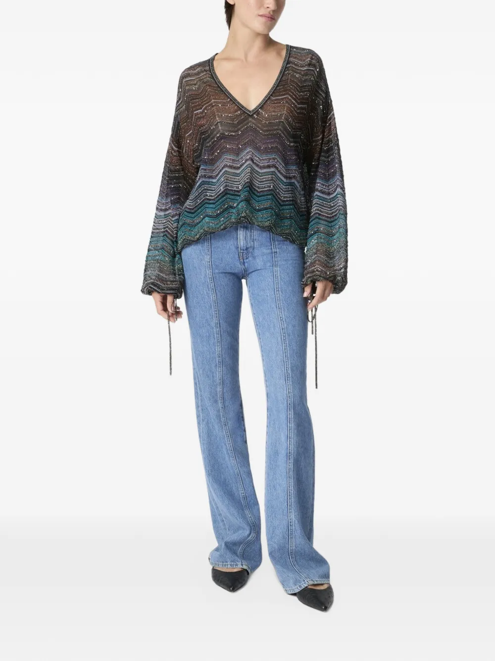 Missoni Blouse met chevron patroon en strikdetail Bruin