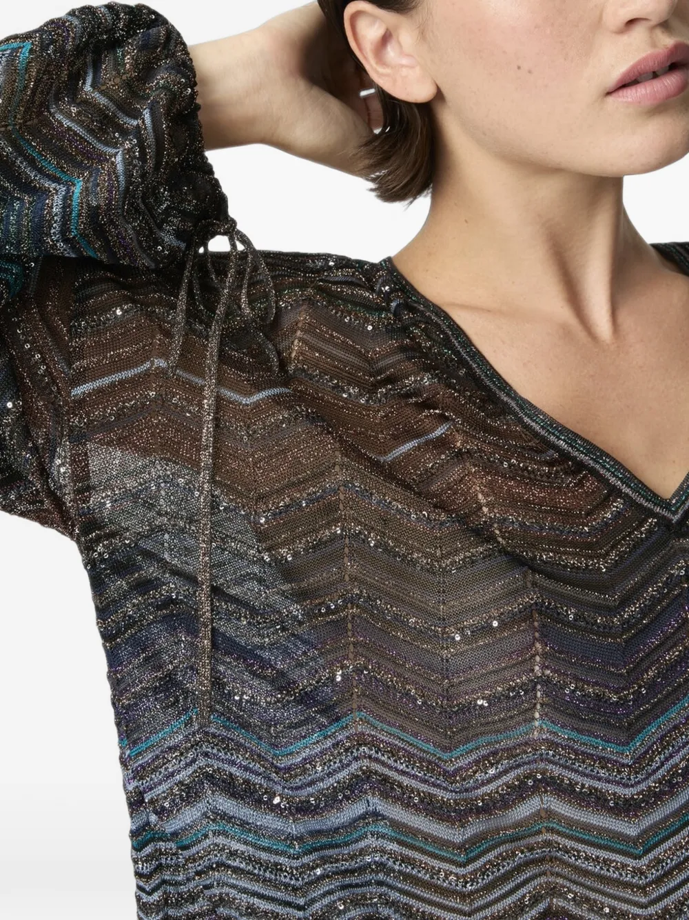 Missoni Blouse met chevron patroon en strikdetail Bruin