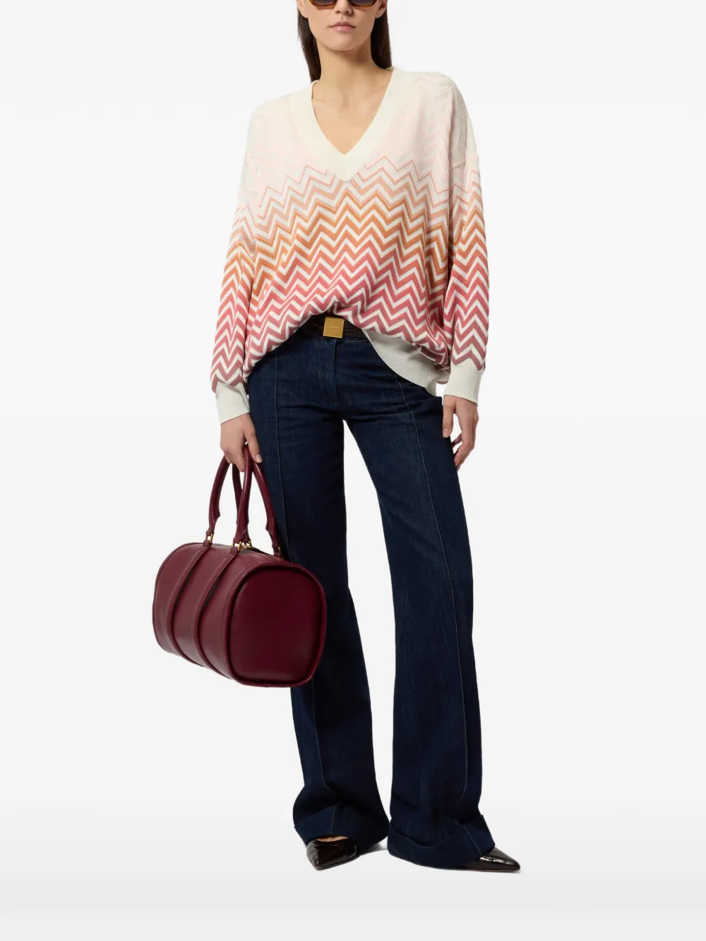 Missoni Trui met V-hals en chevron streep Beige