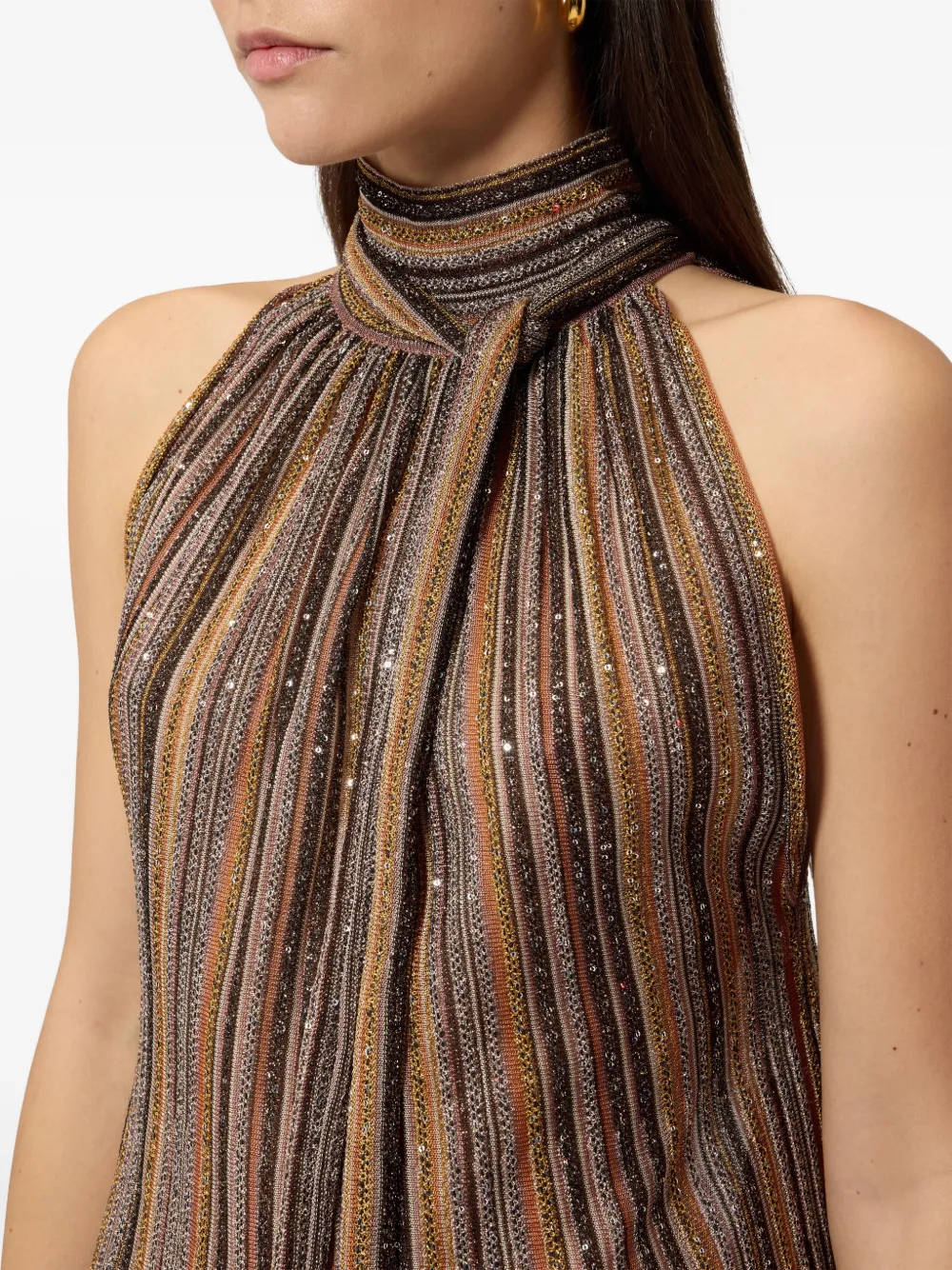 Missoni Gestreepte top met strikkraag Bruin