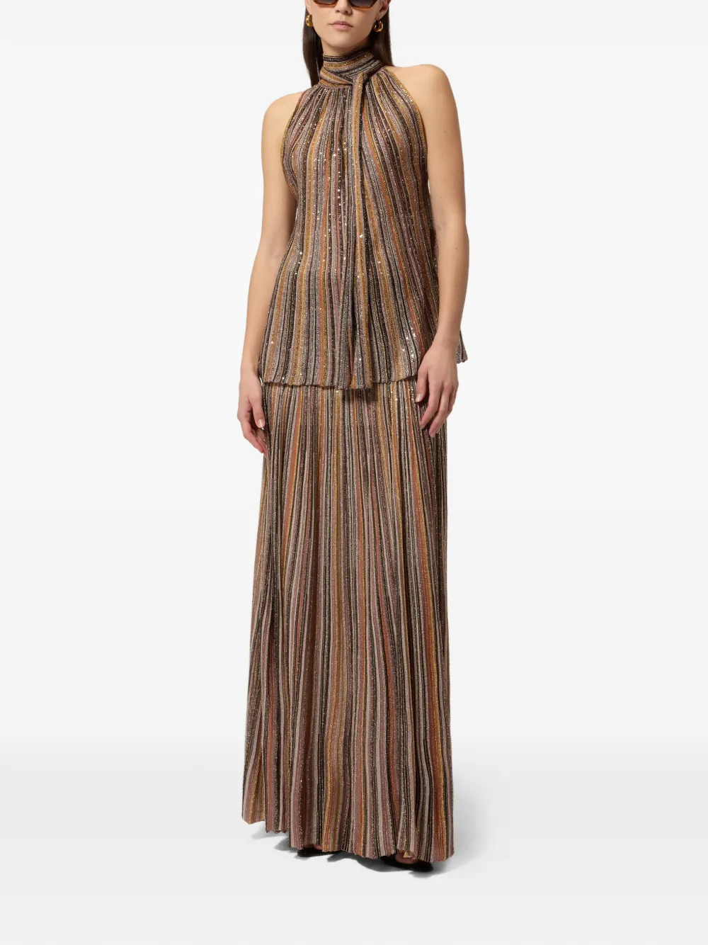  Missoni Striped Tie Neck Top - Brown 