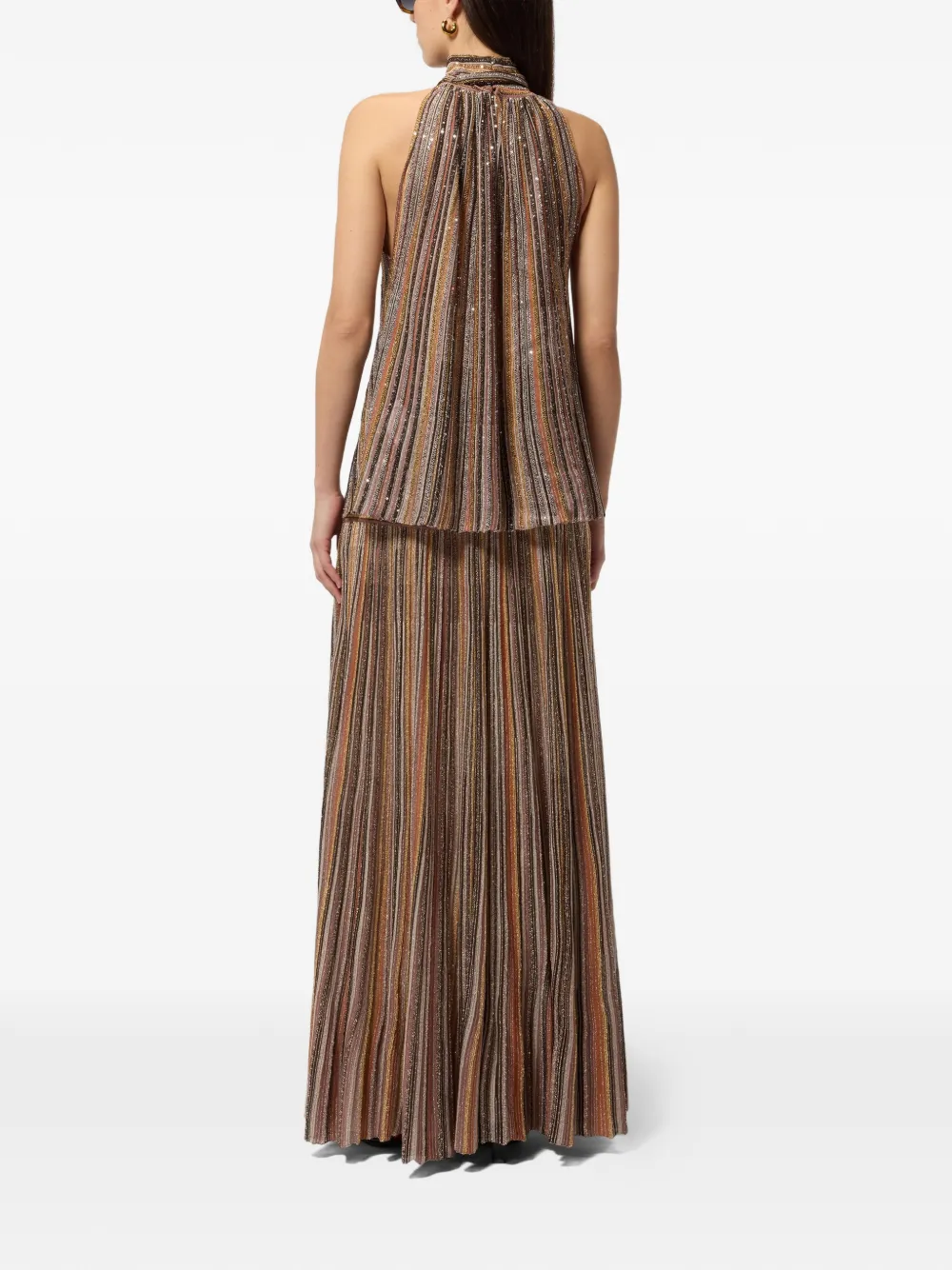  Missoni Striped Tie Neck Top - Brown 