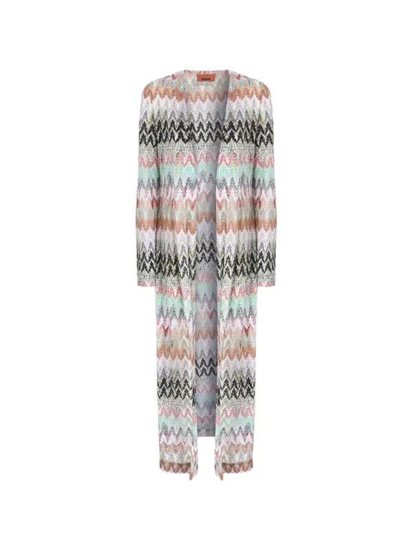 Missoni Cotton Lamé Long Cardigan with Lace Motif in Neutrals