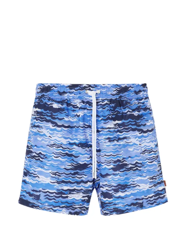 Missoni Mid-length Swim Shorts with Wave Print in Blue