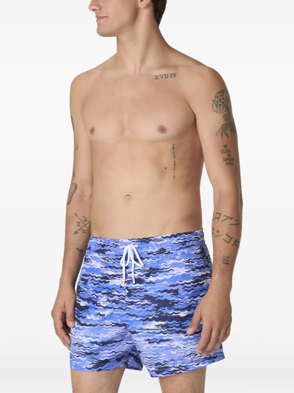 wave-pattern swim shorts