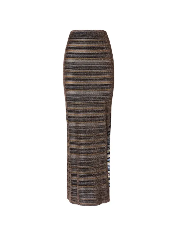 Missoni Striped Split Skirt in Brown