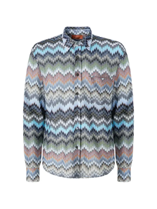 Missoni Long-sleeved Chevron Shirt with Snake Pattern in Blue