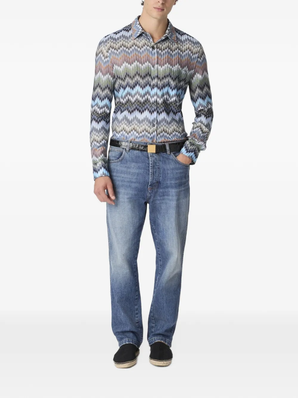 Missoni Overhemd met chevron streep Blauw