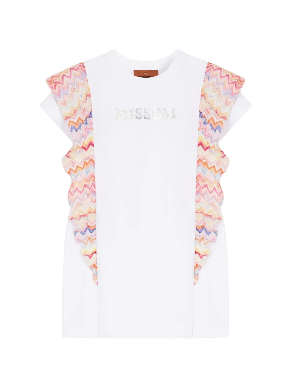 Missoni Kids zigzag-print ruffled dress - Bianco