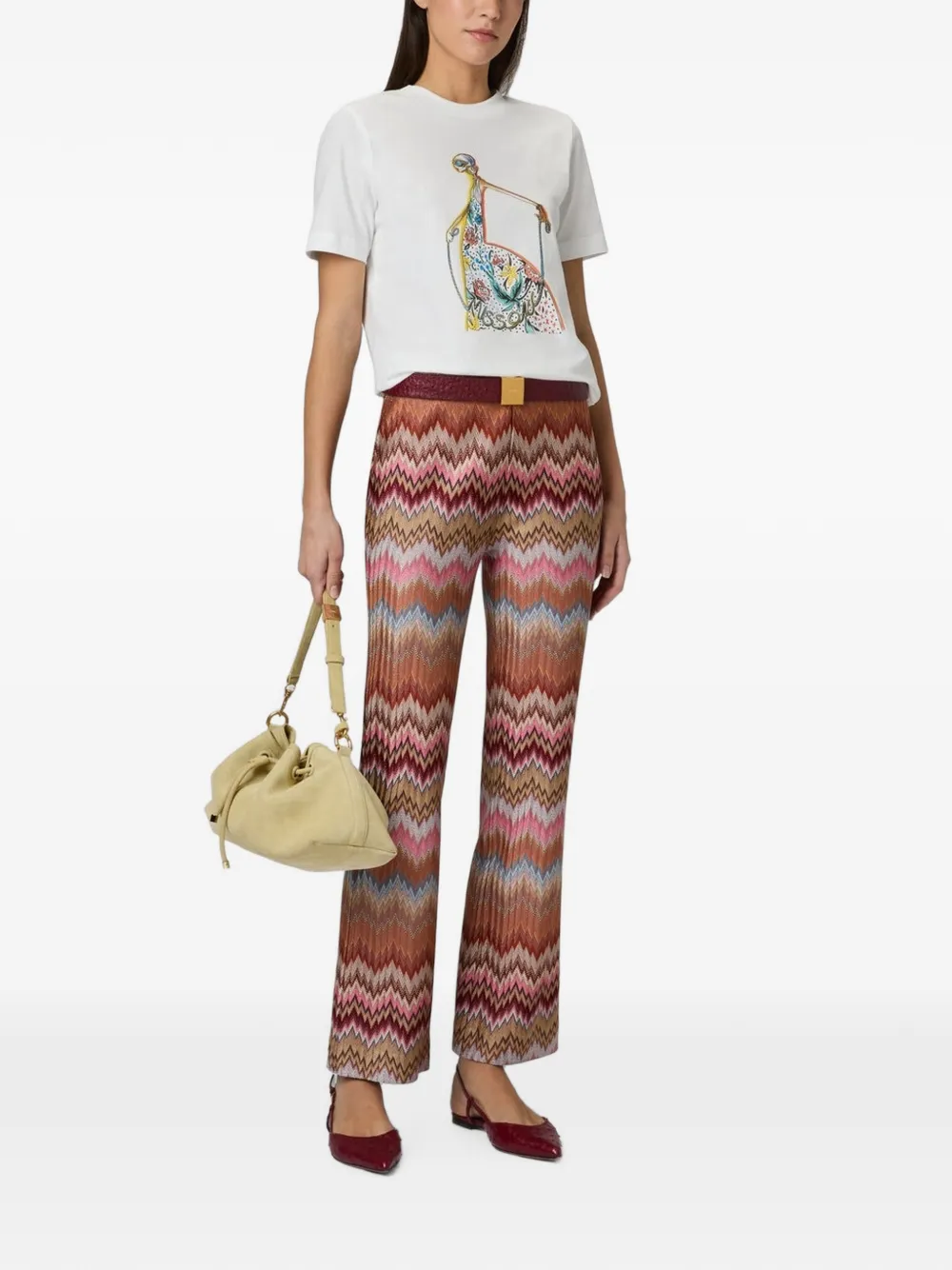 Missoni Cotton Jersey Crewneck T-shirt with Print and Logo in White, view 2