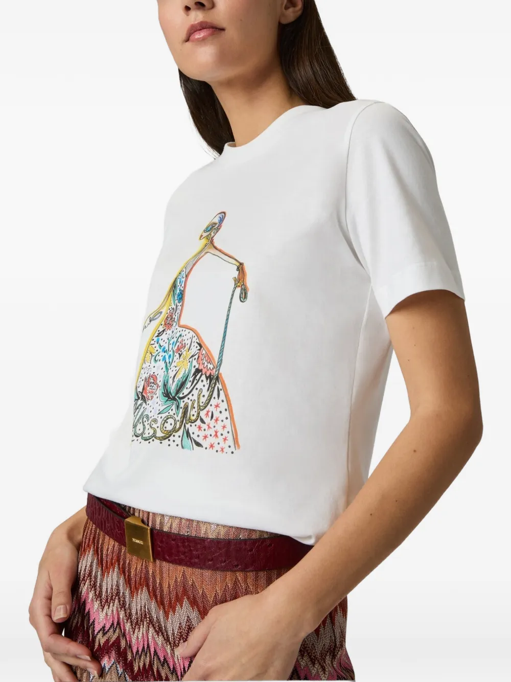 Missoni Cotton Jersey Crewneck T-shirt with Print and Logo in White, view 4