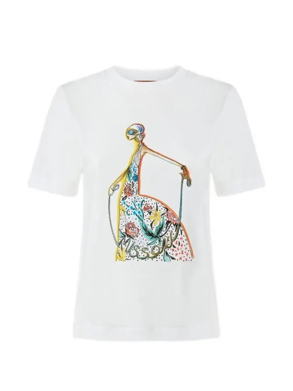 Missoni Cotton Jersey Crewneck T-shirt with Print and Logo in White