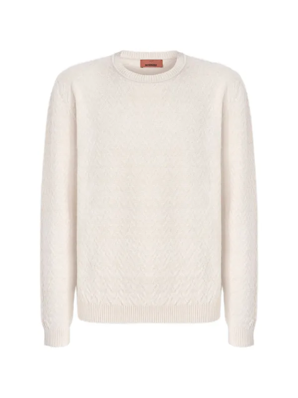 Missoni Crew-neck Wool and Cotton Zigzag Sweater in Neutrals