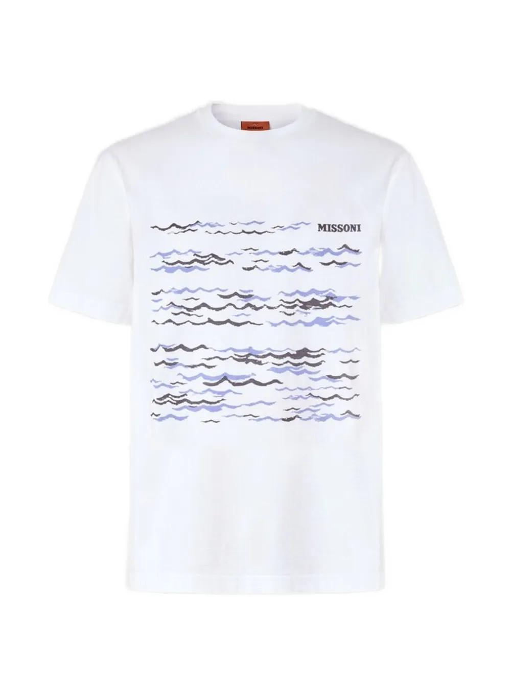 Missoni crew-neck cotton T-shirt with wave print and logo in White