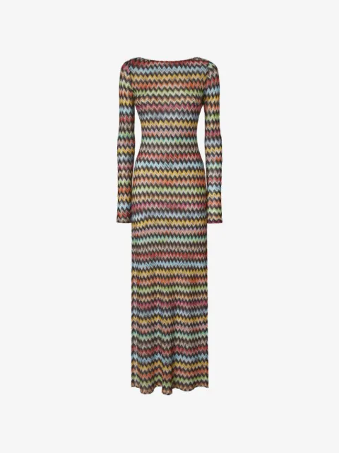 Missoni long cover-up dress in lamé viscose with micro zigzag pattern